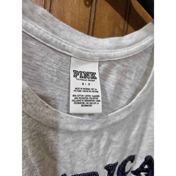 PINK Victoria's Secret 'Merica Tank Top Patriotic Sleeveless Heather Gray Small - Picture 3 of 4